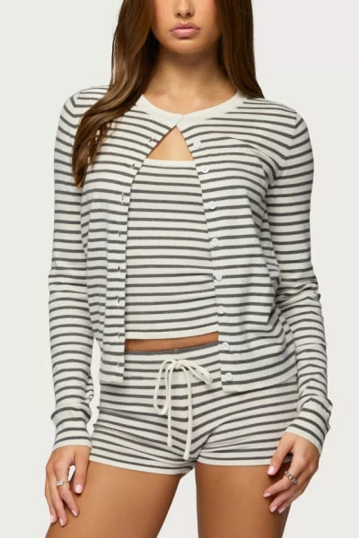 Edikted Lillian Striped Button Up Knit Cardigan