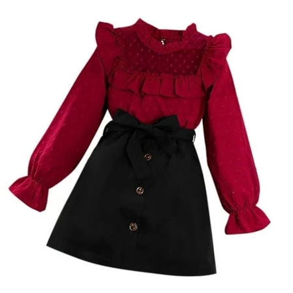 Girl's Ruffled Lace Patchwork Outfit Set