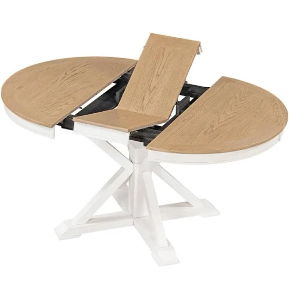Functional Natural Wood 42 in. Cross Legs Extendable Dining Table Seats 6 with 12 in. Butterfly Leaf