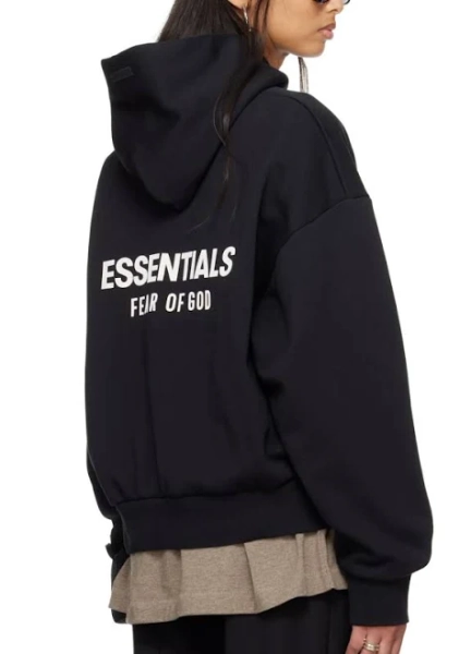 Fear Of God Essentials Black Classic Hoodie White Logo