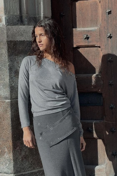 BATWING SLEEVE T-SHIRT WITH STUDS - Gray marl | ZARA United States