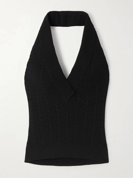 Ribbed cable-knit halterneck top - black - FR 34