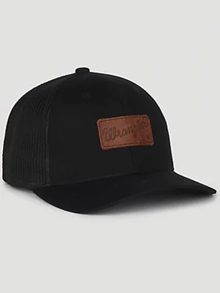 Wrangler Leather Patch Baseball Cap in Black