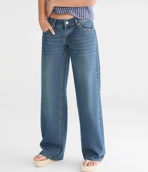 Aeropostale Women's Super Low-Rise Baggy Wide Leg Studded Jeans