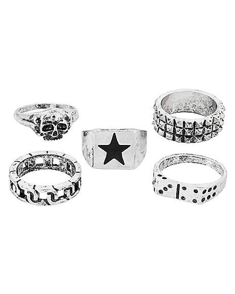 Multi-Pack Star and Skull Signet Assorted Rings - 5 Pack