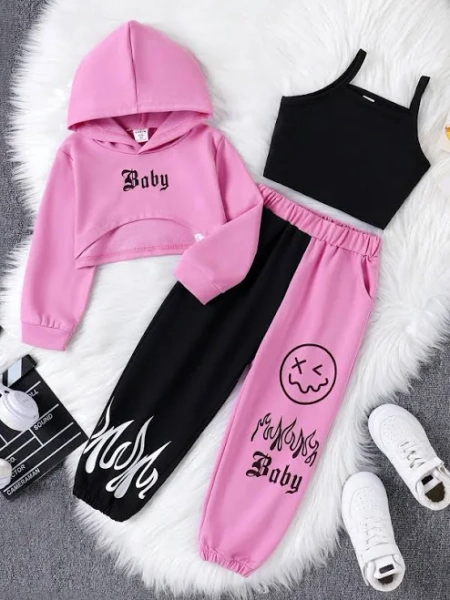 SHEIN Girls Letter Graphic Hoodie & Sweatpants