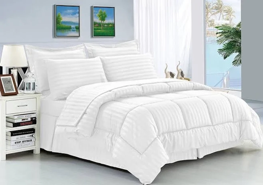 Elegant Comfort Wrinkle Resistant Silky Soft Dobby Stripe Bed-in-a-Bag 8-Piece Comforter Set