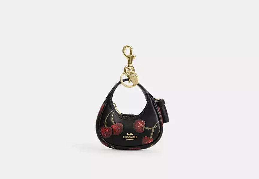 Gold/Black Multi Carmen Bag Charm With Cherry Print