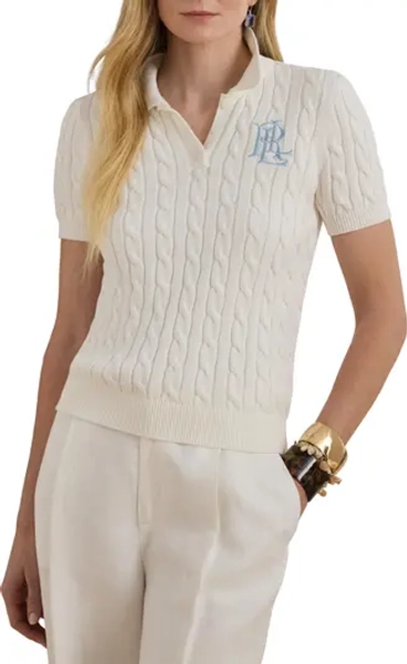 Natrissa Cable Stitch Cotton Polo Sweater