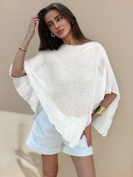 Aloruh New Fashionable Apricot Versatile Knitted Jacquard Hollow-Out One-Piece Halter Neck Shawl Collar Multiwear Vacation Style Lightweight Cover Up Shawl Top