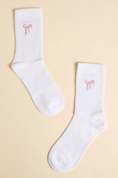 
        Embroidered Bow Crew Socks in White | Altar'd State
    