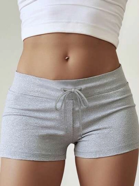 INAWLY Summer Concert Casual Solid Color Drawstring Waist Skinny Mini Shorts