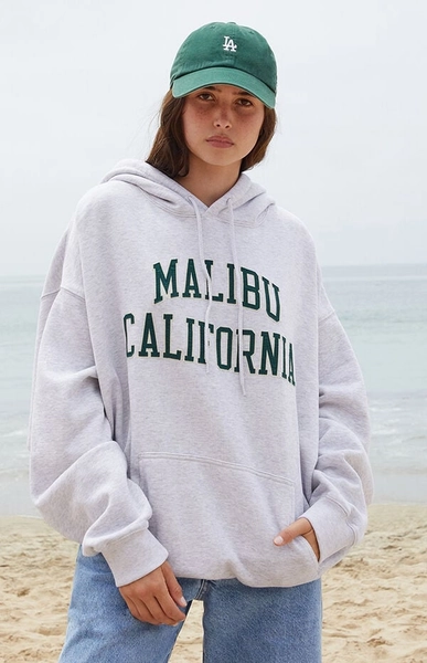 Silver Malibu Embroidered Oversized Hoodie