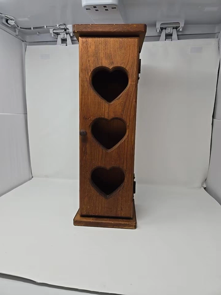 Vintage solid wood Toilet paper Holder with Heart cutouts Country Charm Cottage Core