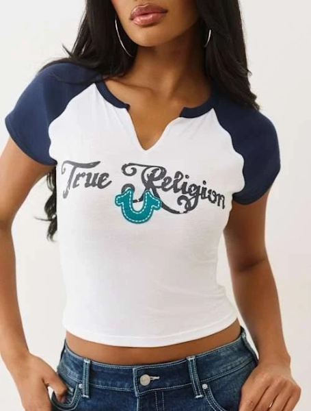 True Religion Women's Horseshoe V-Notch Raglan T-Shirt