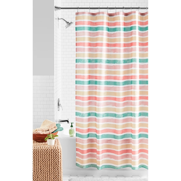 Watercolor Multicolor Stripe Polyester Shower Curtain + Medium Weight Liner - Walmart.com