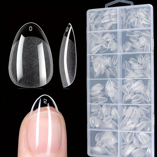 600pcs Clear Gel Short Almond Nail Tips - Half Matte, Full Cover Acrylic Press-Ons for DIY Manicure & Extensions