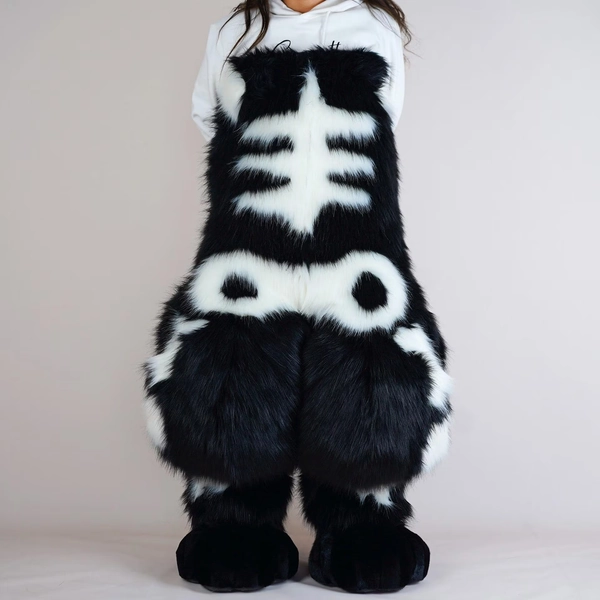 Skeleton Fursuit body pants paws Faux Fur Animal Character Partial Hood Furry Convention Costume Handmade Anthro Cosplay Mascot Headpiece