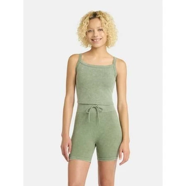 No Boundaries Seamless Shirttail Tank and Tie Front Bike Shorts Set