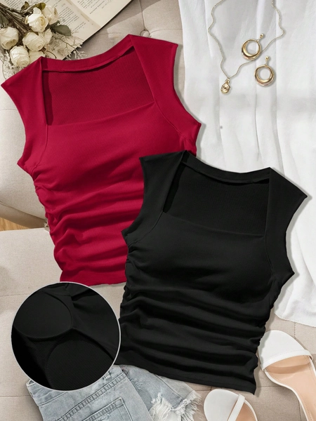 Comfortcana 2pcs Bra-Free Padded Slim Fit Sexy Women Tank Top, Built-In Bra