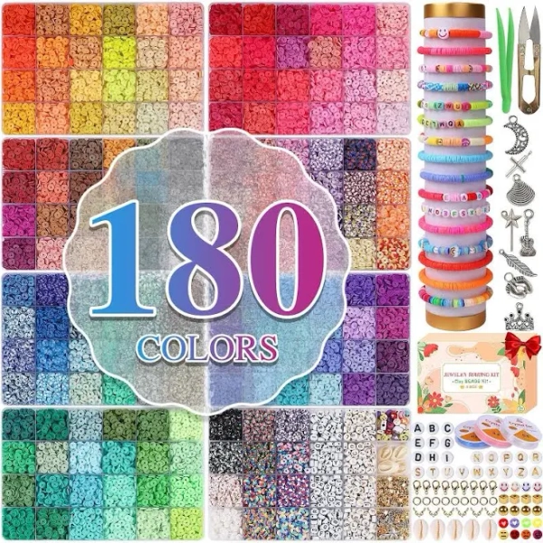 37300+ Clay Beads Bracelet Making Kit 8 Boxes 180 Colors Friendship Charms Flat Polymer Heishi With Rich Accessories For Crafts Christmas Gifts