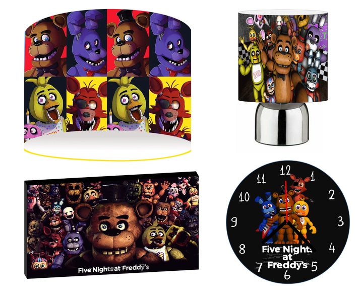 FNAF Five Nights - 10" Lightshade, Touch Lamp, Wall Art, Wall Clock or Bundle