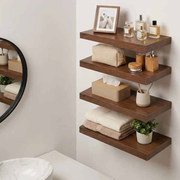 Wall-Mounted Floating Shelves for Bedroom, Living Room (Set of 4)
