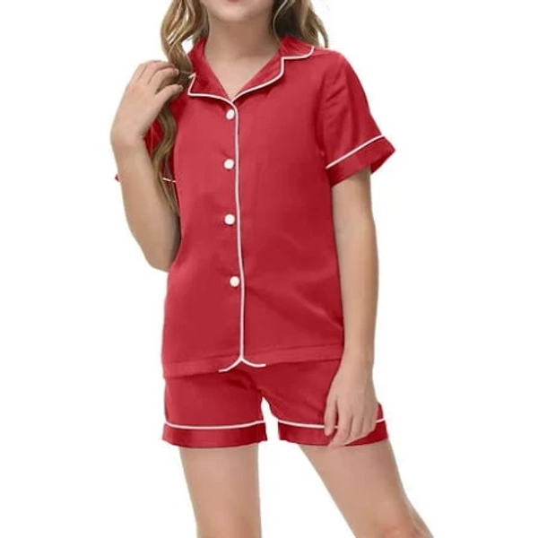 HJKLNM Girl Silk Pajamas Set Solid Button Down Solid Tops T Shirt Set Girls' Fashion Pajamas Set Cute Pajamas for Girls 10-11 Years Girls Fashion,