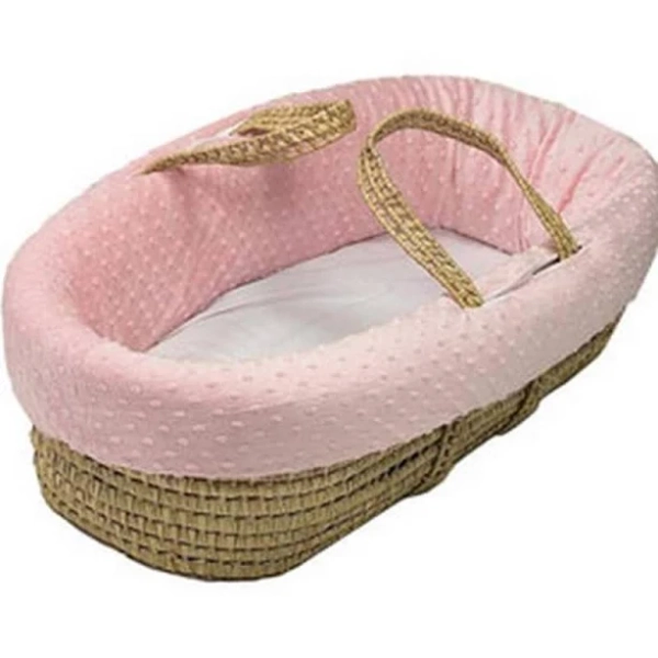Heavenly Soft Baby Moses Basket (Pink)/Includes: Basket, Liner, Mattress, Sheet