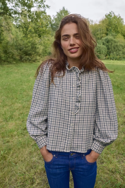 Ruffle-Collar Cotton Blouse