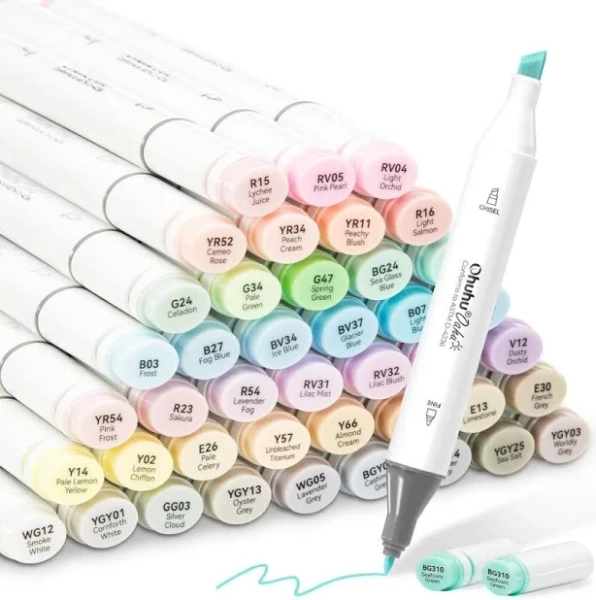 Ohuhu Pastel Markers Brush Tip 48 Pastel Colors of Sweetness