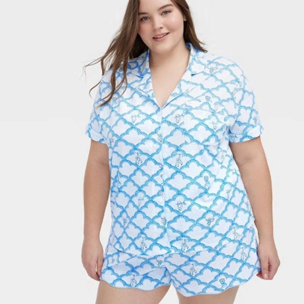 Women's Geo Trellis Short Sleeves and Shorts Pajama Set Blue - Roller Rabbit x Target 2X