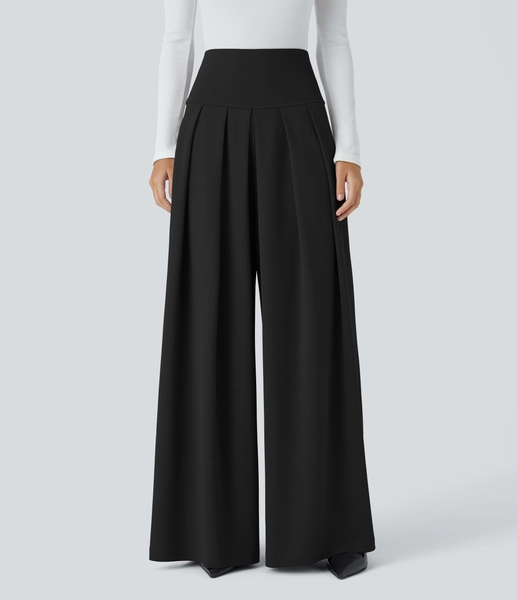 Halara Flex™ Super High Waisted Pleated Pocket Wide Leg Crepe Work Pants