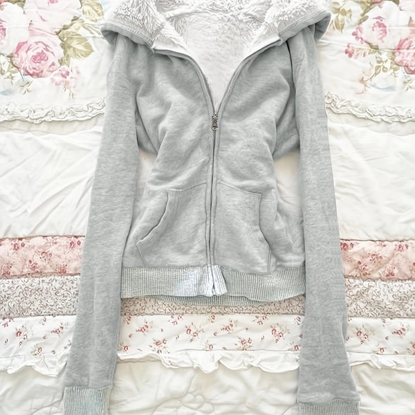Retro Women'S Fleece-Lined Hooded Slim Cardigan Autumn And Winter Sweater Coat