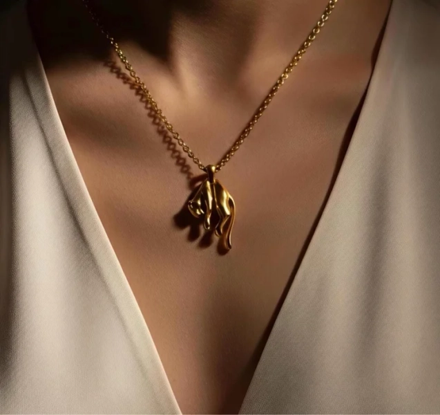 Gold Panther Necklace 925 Sterling Silver Gold Plated, Leopard Pendant Necklace, Animal Jewelry Gift for Men Women, Statement Chain