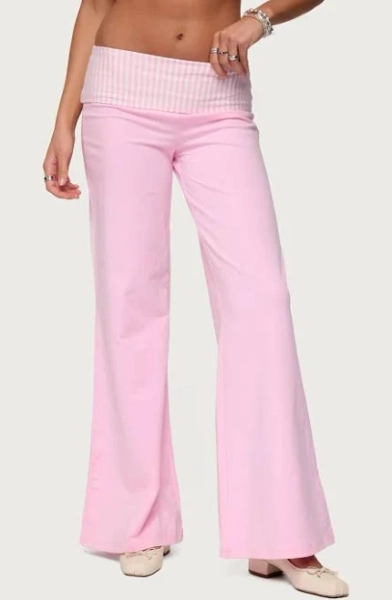 Edikted Women's Meshey Striped Fold Over Pants
