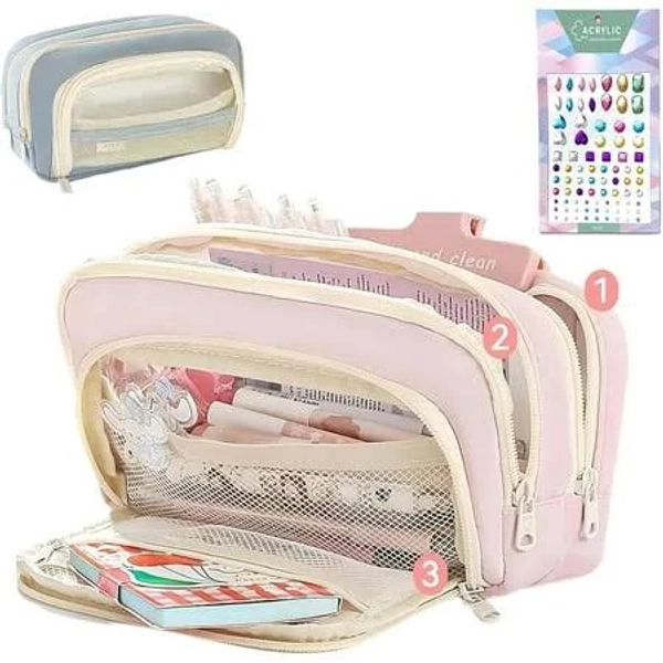 Big Capacity Pencil Case, 3 Compartments Simple Storage Aesthetic Pencil Case, Large Capacity Pencil Pouch Handheld Pen Bag Cosmetic Portable Gift (