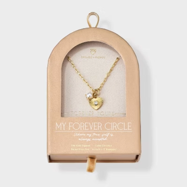 Beloved + Inspired 14K Gold Dipped Cubic Zirconia Heart and Pearl Charm Necklace - Gold