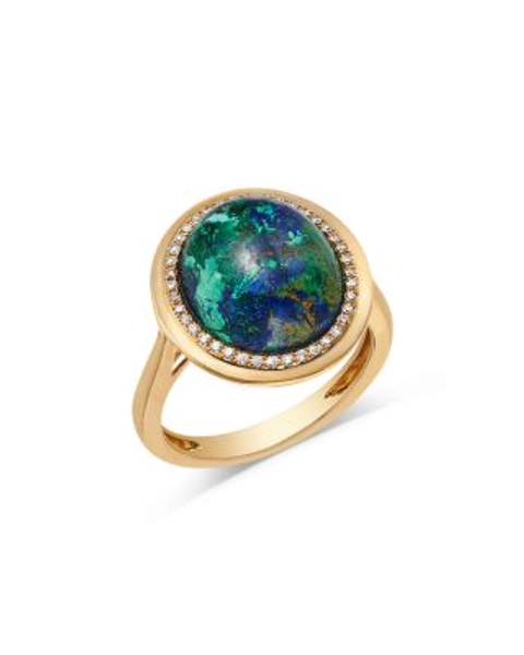 Azurite & Diamond Halo Ring in 14K Yellow Gold