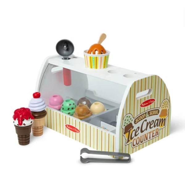 Melissa & Doug Wooden Scoop and Serve Ice Cream Counter With Play Food and Accessories - 28pc: Pretend Kitchen Playset