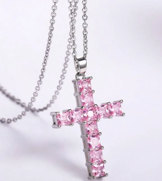 Cubic Zirconia Cross Pendant Necklace in Yellow Gold