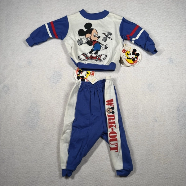 Vintage 90s Mickey Mouse 2 Piece Set NWT 12 Months Blue White Workout NOS Rare 