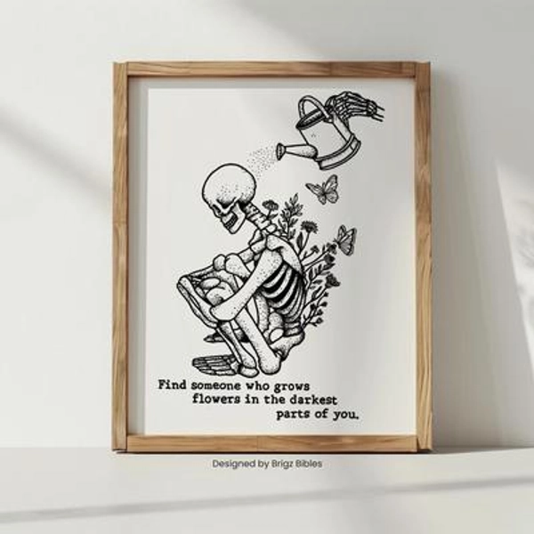 Sun to Me Inspired Black and White Lyric Art Print Skeleton Wall Decor Rustic Wooden Frame Gift for Music Lovers Folk Country Home