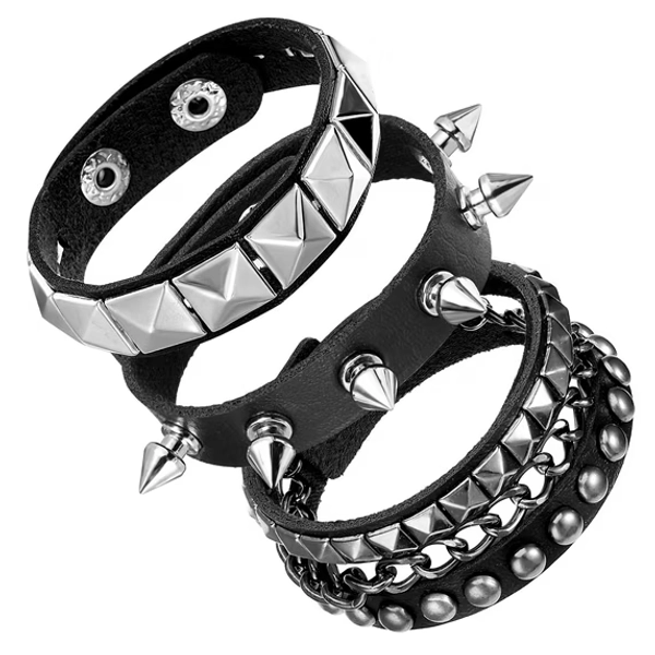 Punk Bracelets, Leather Studded Bracelet Cuff Adjustable Goth Bracelets Spike Bracelet Emo Bracelets for Men Women 80s Wristband Goth Jewelry Halloween Emo Accessories