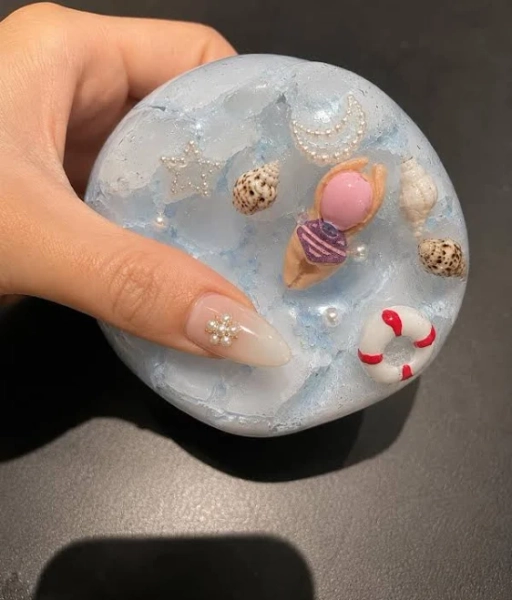 Ocean Wax Squishy Ball ASMR Crunch Toy, Beach Theme Sensory Fidget Toy, Handmade Wax Crack Squishy, Coastal Stress Relief Gift, Handmade