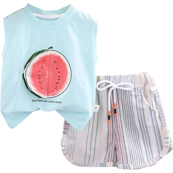 Enjocho Baby Boys Summer Watermelon Sleeveless Tee Tie Shorts Suit Fashion Baby Fruit Print Coordinated Set Cute Photo Shoot Outfit Other