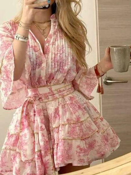 INAWLY Women's Fashion Casual Elegant Romantic Vacation Printed Button Dress