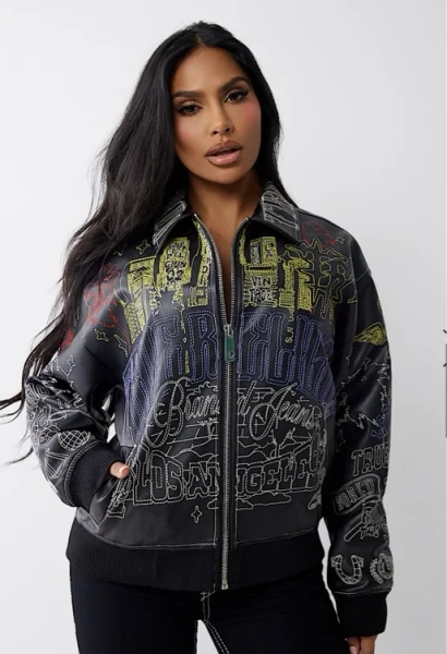 

EMBROIDERED FAUX LEATHER JACKET - Black | True Religion

