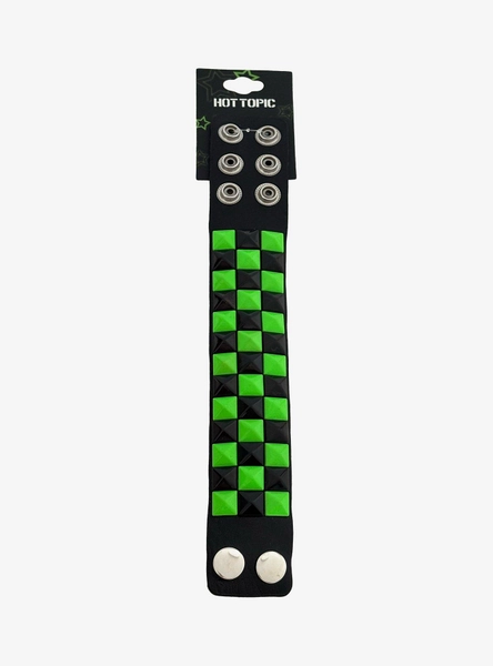 Black & Green Pyramid Stud Cuff Bracelet