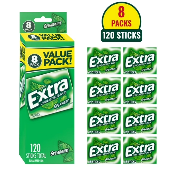 Extra Spearmint Sugar Free Gum Back To School Chewing Gum - 8 Pack